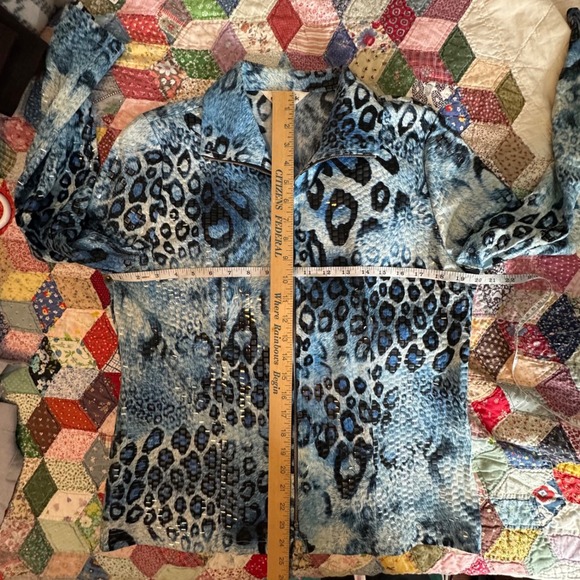 Exclusively Misook Blue Leopard Animal Print Zip Jacket Textured Squares Small - Picture 4 of 6